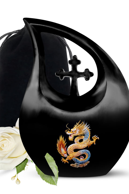 Dragon Theme Cremation Urn - Black Aluminium Memorial Urn For Human Ashes