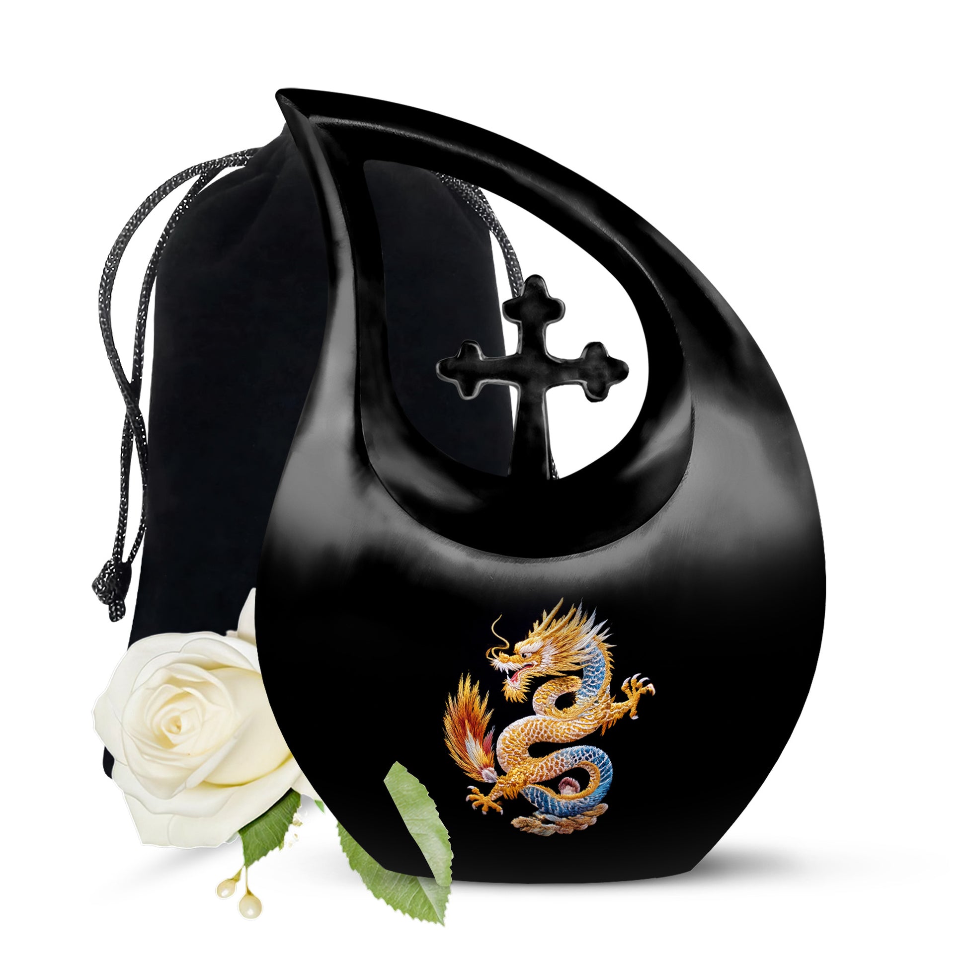 Dragon Theme Cremation Urn - Black Aluminium Memorial Urn For Human Ashes