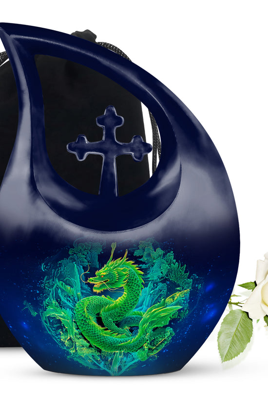 Green Dragon Memorial Urn - Neon Funeral Urn For Adult Ashes