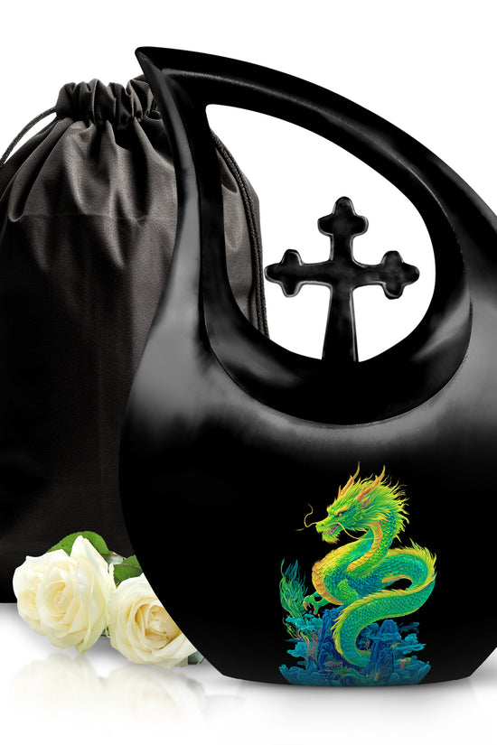 Green Dragon Cremation Urn - Black Memorial Urn For Loved Ones