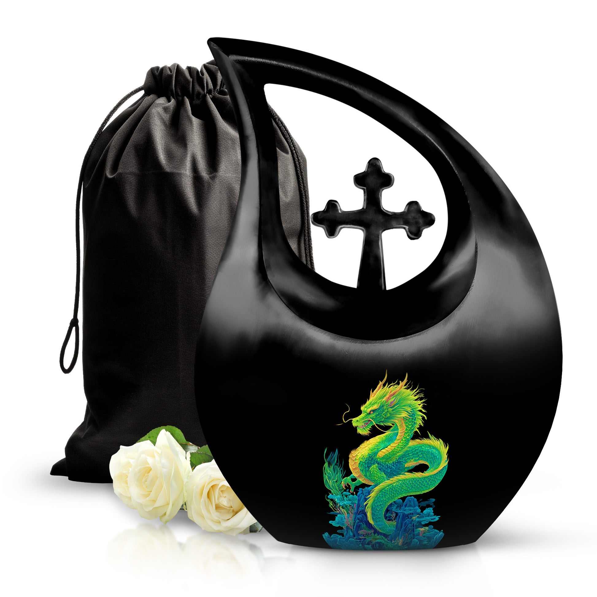Green Dragon Cremation Urn - Black Memorial Urn For Loved Ones