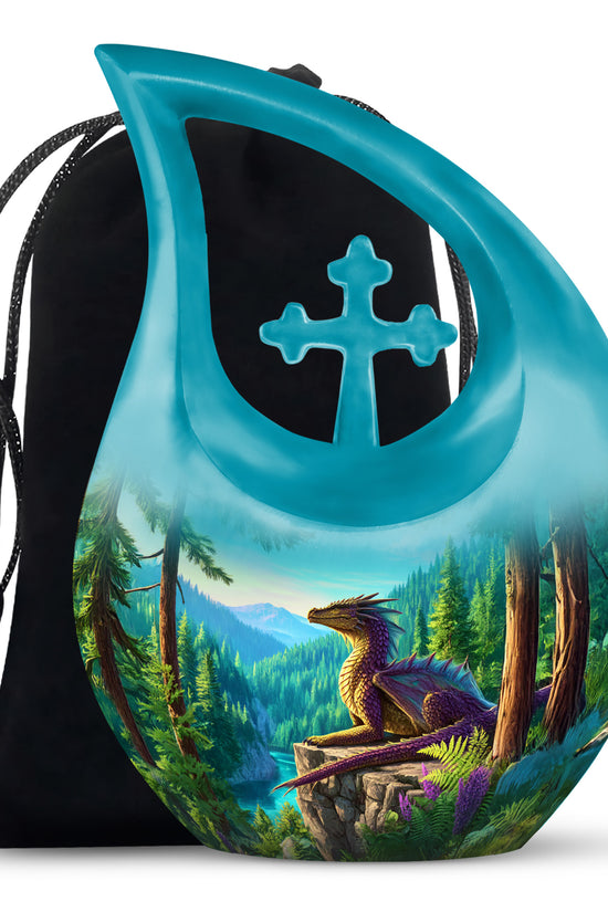 Fantasy Dragon Funeral Urn - Forest Landscape Memorial Urn For Ashes