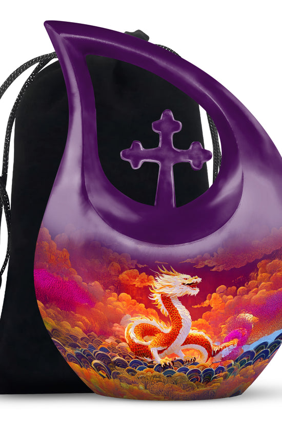 Asian Dragon Memorial Urn - Fire Themed Cremation Urn For Loved Ones