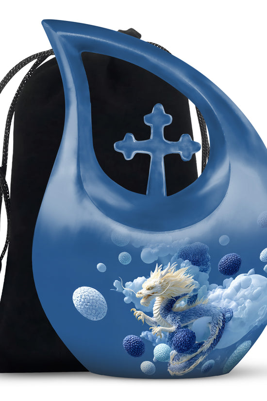 Blue Dragon Cremation Urn - Fantasy Cloud Design Memorial Urn For Burial