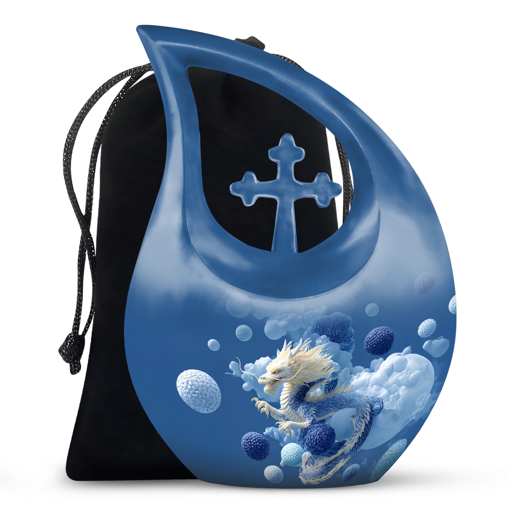 Blue Dragon Cremation Urn - Fantasy Cloud Design Memorial Urn For Burial