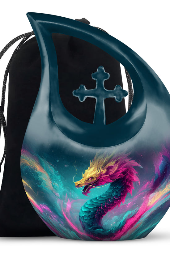 Colourful Dragon Memorial Urn - Aluminium Cremation Urn For Adult Ashes