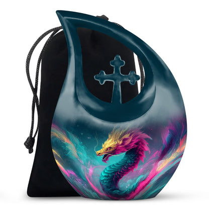 Colourful Dragon Memorial Urn - Aluminium Cremation Urn For Adult Ashes