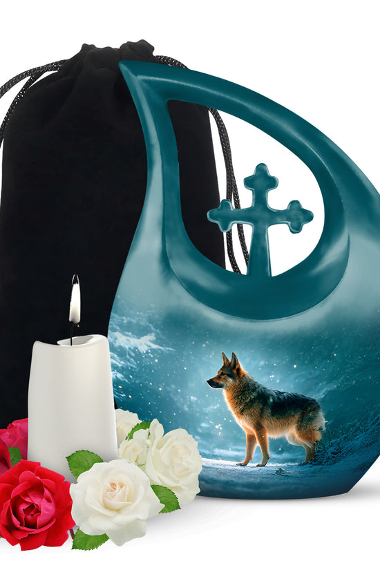 Snowfall Memorial Urn For Dogs - German Shephard Cremation Urn For Sale