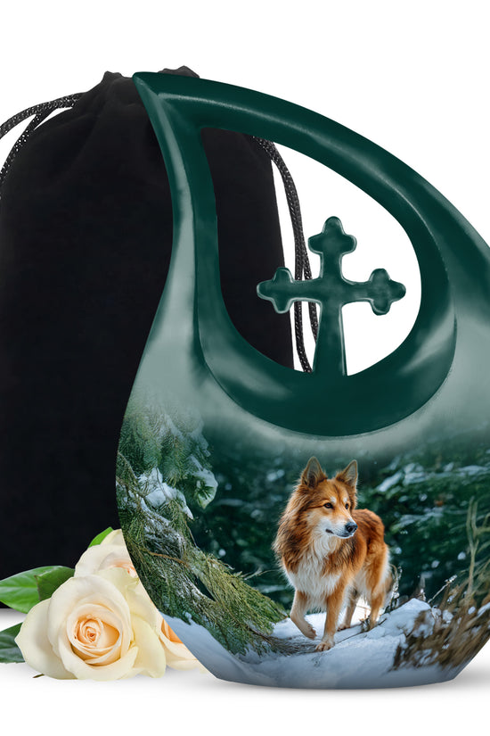 Brown Dog Urn For Cremated Ashes - Snowy Mountain Urns For Pet