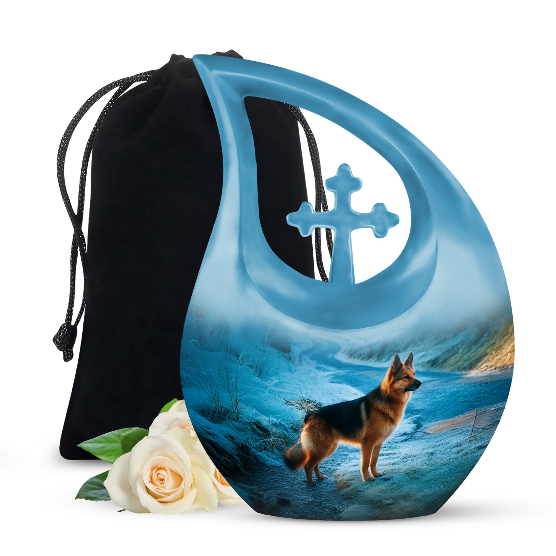 German Shephard In Snow - Burial Urns For Pet Dog Ashes