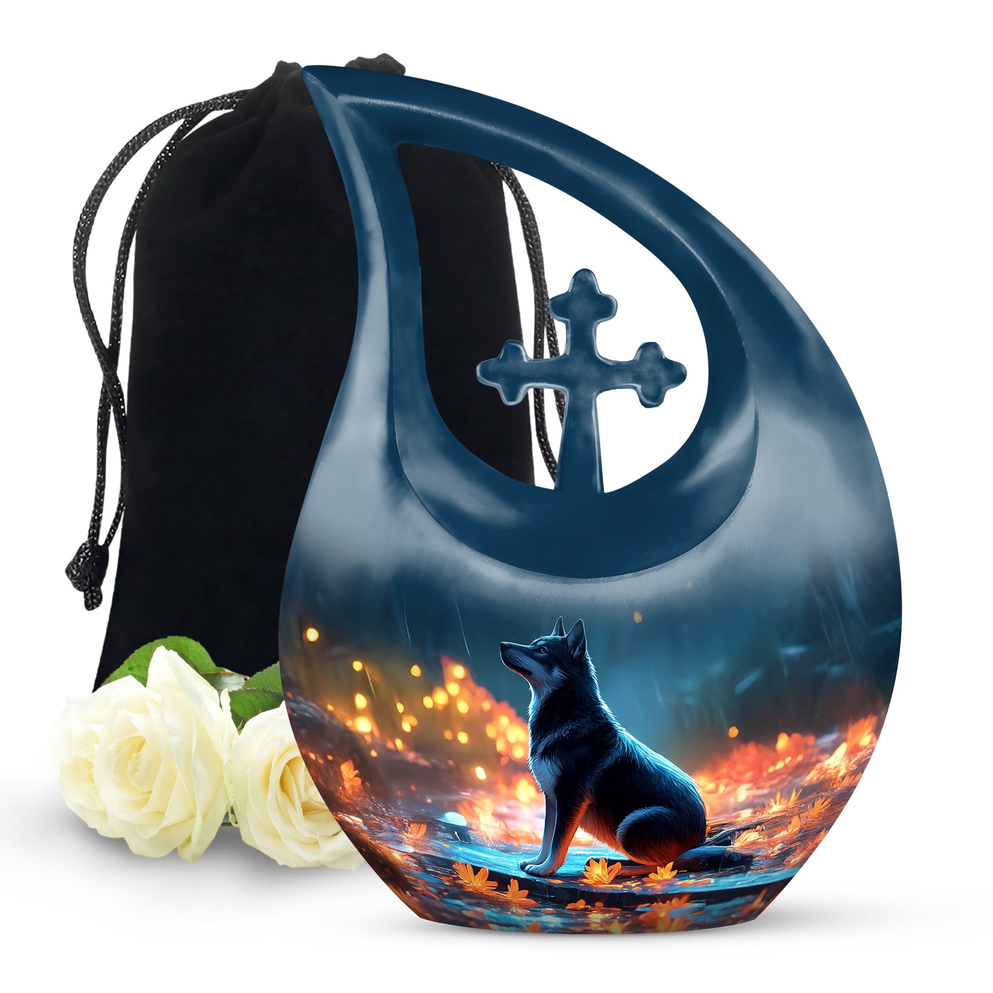 Dog in Rain Scenic Urns - Handracfted Personalized Urns For Pet Ashes