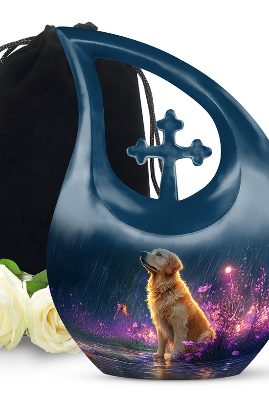 Golden Retriever Memorial Urn - Glowing Flowers Cremation Urn For Pet Dog