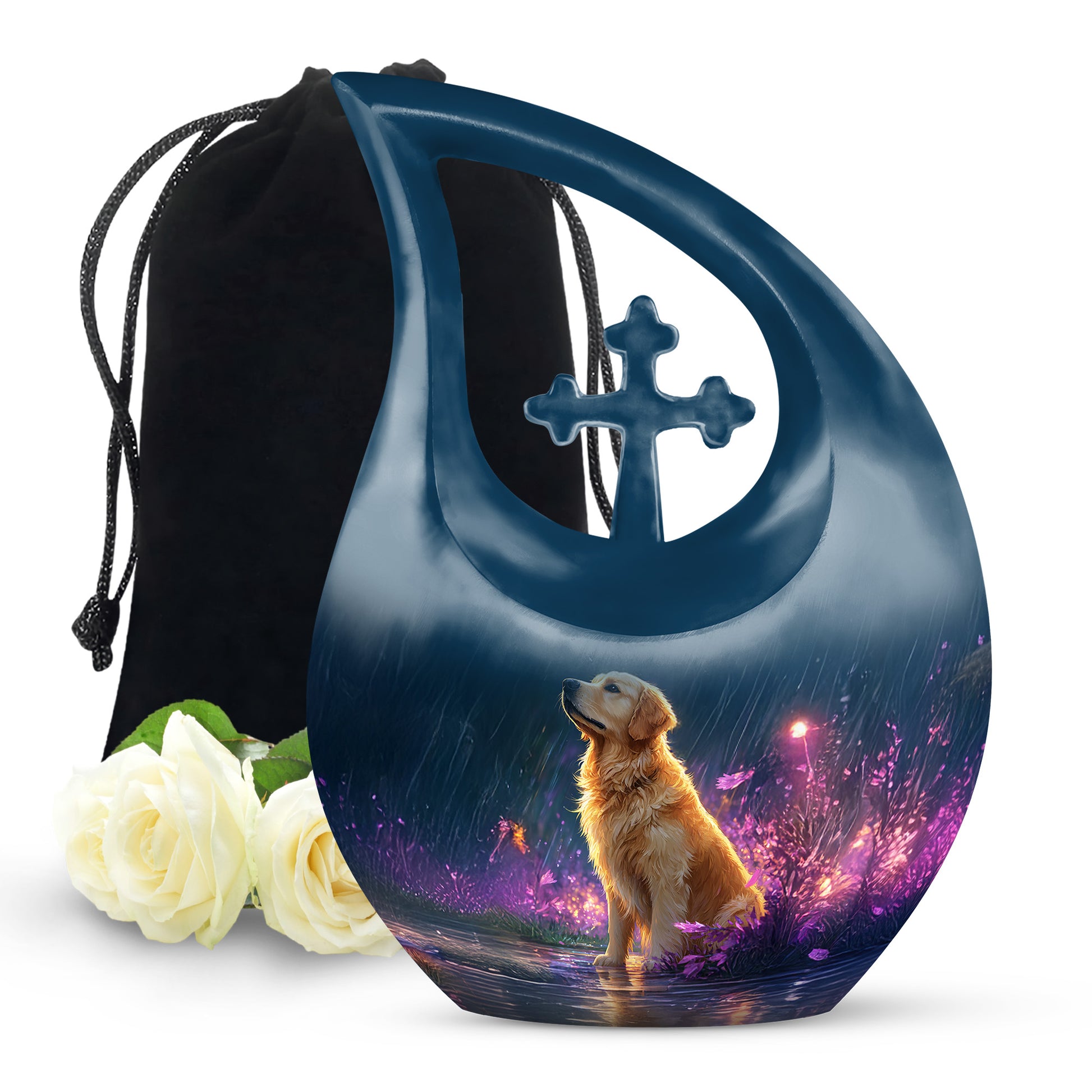 Golden Retriever Memorial Urn - Glowing Flowers Cremation Urn For Pet Dog