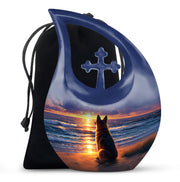 German Shepherd Tribute Funeral Urn - Ocean Sunset Memorial For Dog Ashes
