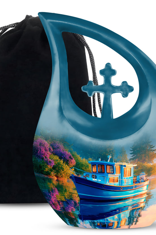 Blue Boat Cremation Urns - Lake Funeral Urns For Father & Mother