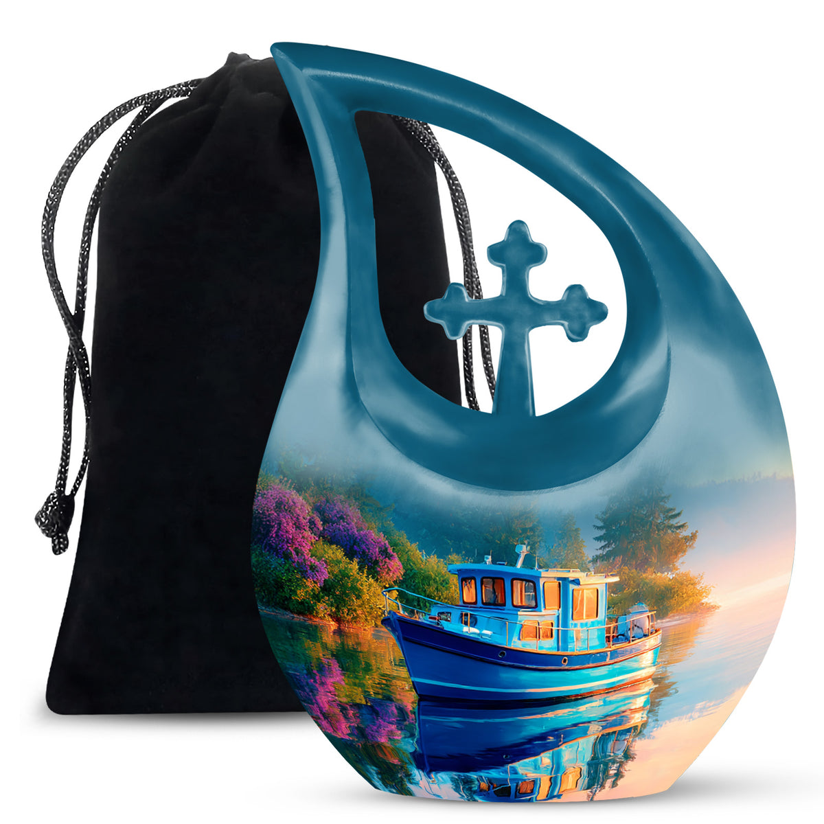 Blue Boat Cremation Urns - Lake Funeral Urns For Father & Mother