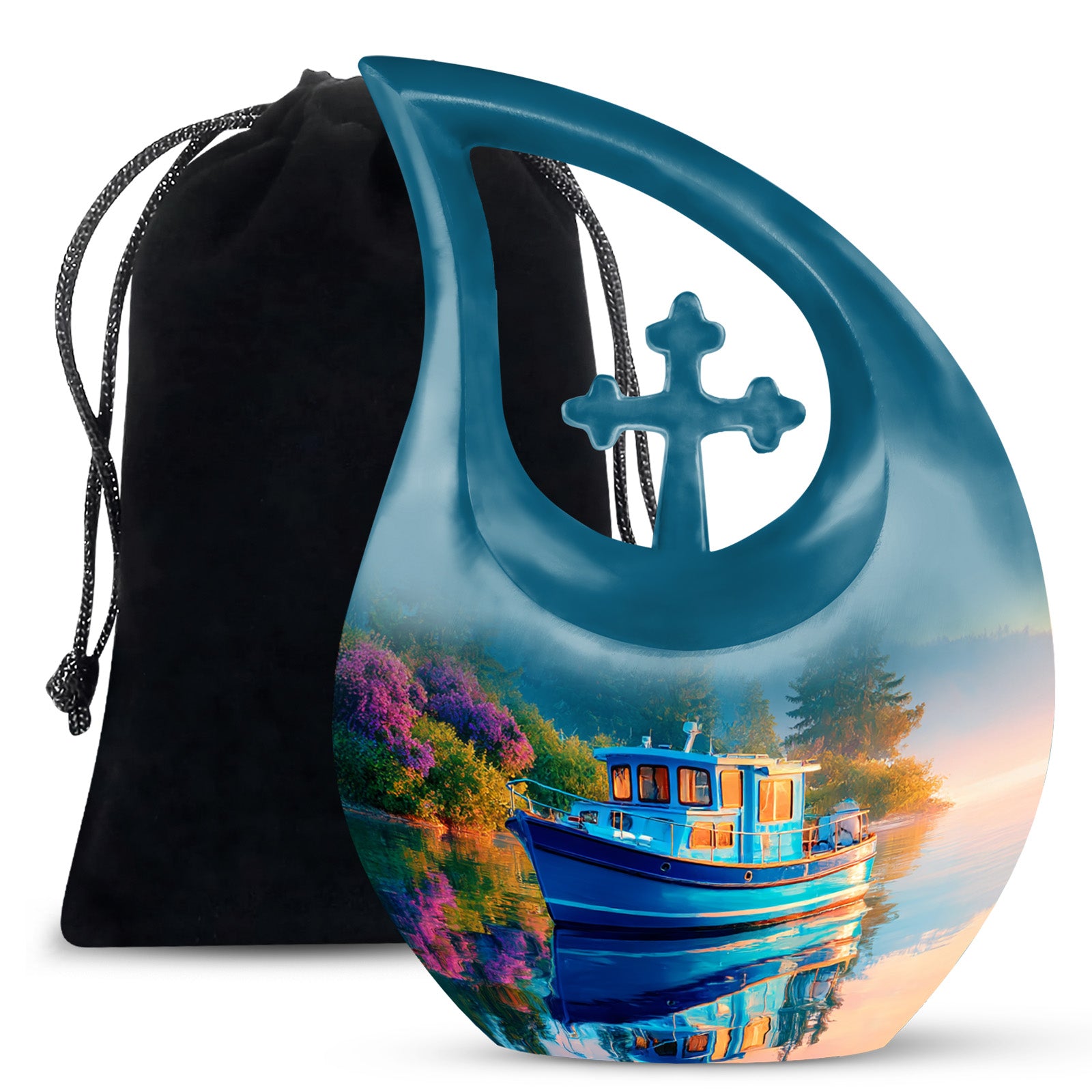 Blue Boat Cremation Urns - Lake Funeral Urns For Father & Mother