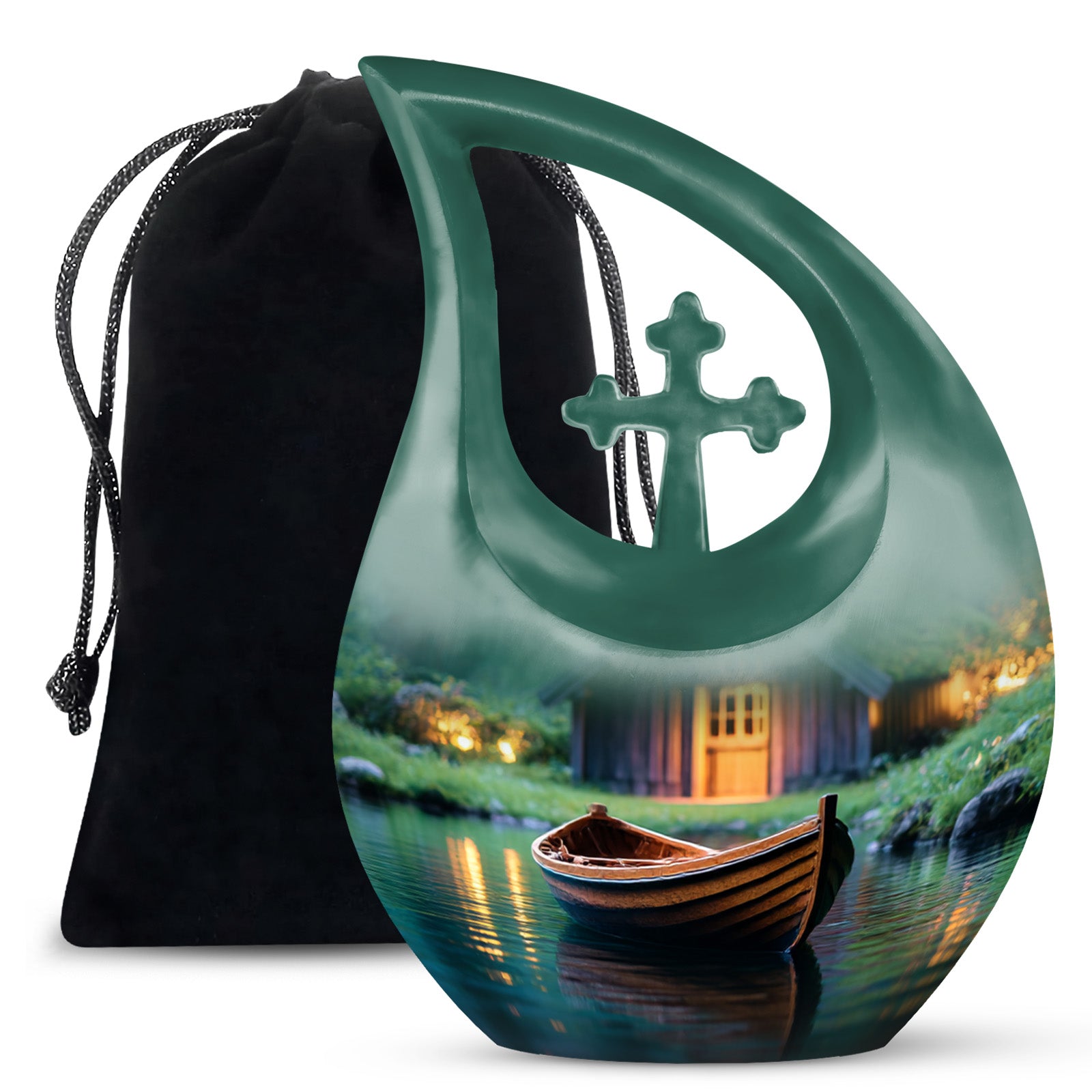 Wooden Boat Urn - Peaceful Lake Cremation Urns For Human Ashes