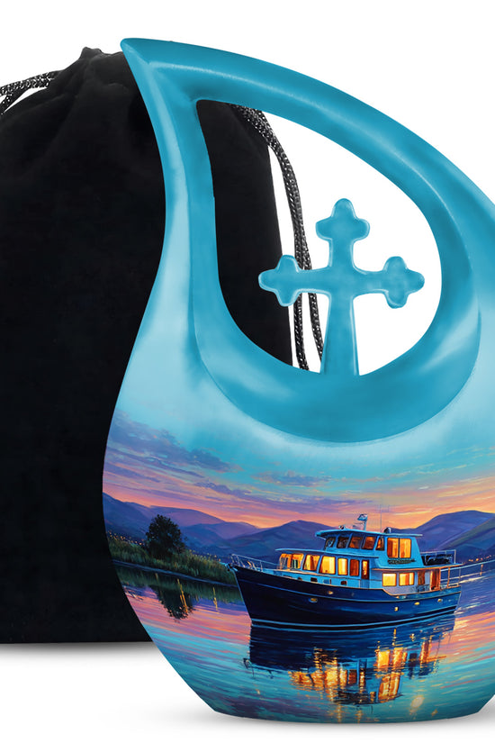 Sunset Yacht Cremation Urns - Mountain Lake Funeral Urns For Ashes