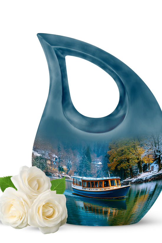 Blue Resounding Boat Memorial Urn for Ashes - 10-inch, 200 cu in - Karyliz