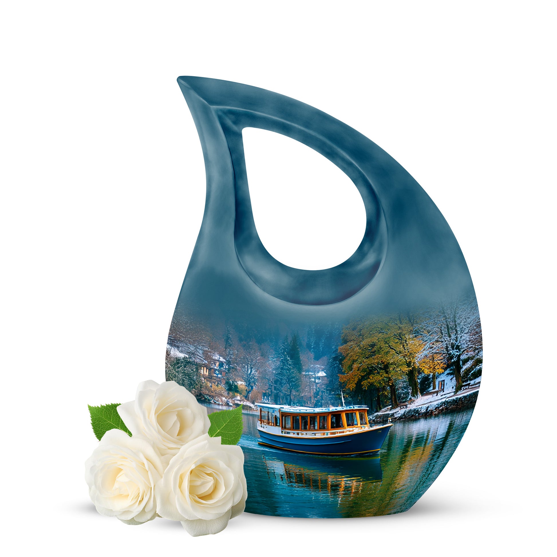 Blue Resounding Boat Memorial Urn for Ashes - 10-inch, 200 cu in - Karyliz