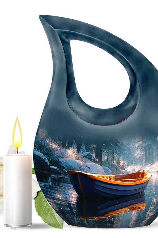 Timeless Teal Boat Cremation Urn for Ashes - 10-inch, 200 cu in - Karyliz