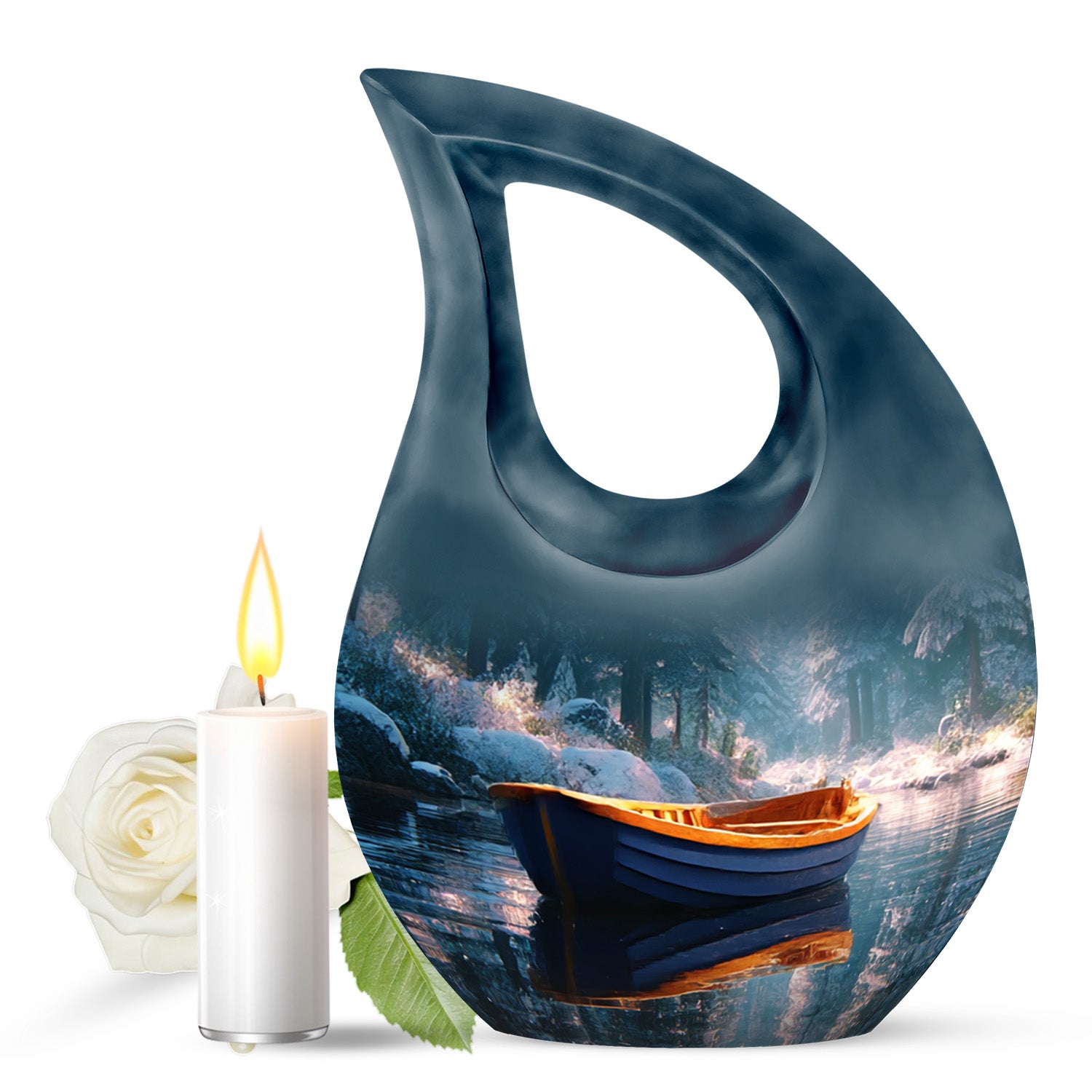 Timeless Teal Boat Cremation Urn for Ashes - 10-inch, 200 cu in - Karyliz
