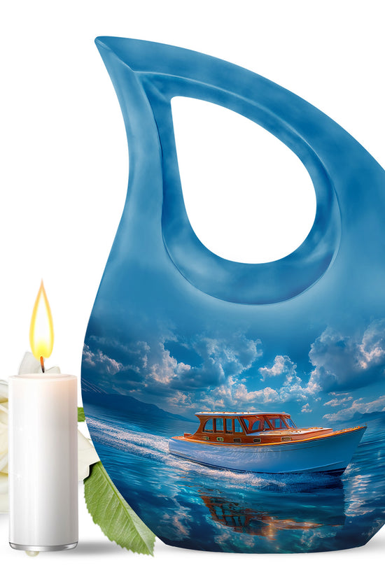 Blue Boat Cremation Urns - Opulent Legacy 10-inch, 200 cu in - Karyliz