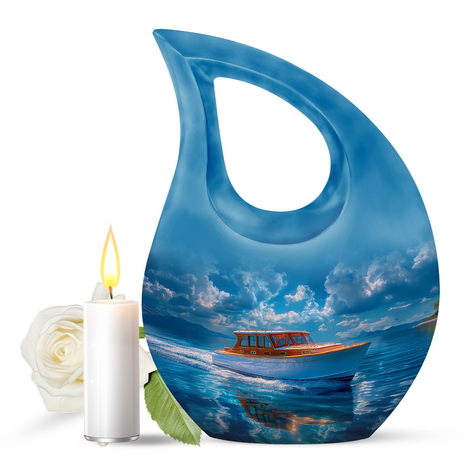 Blue Boat Cremation Urns - Opulent Legacy 10-inch, 200 cu in - Karyliz