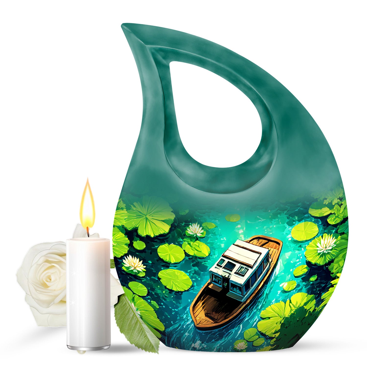 Personalized Blue Cherished Boat Cremation Urns for Human Ashes - 10-inch, 200 cu in - Karyliz