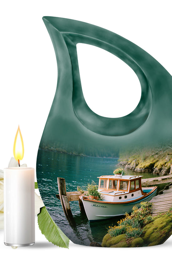 Teal Stately Boat Cremation Urns for Human Ashes - 10-inch, 200 cu in - Karyliz