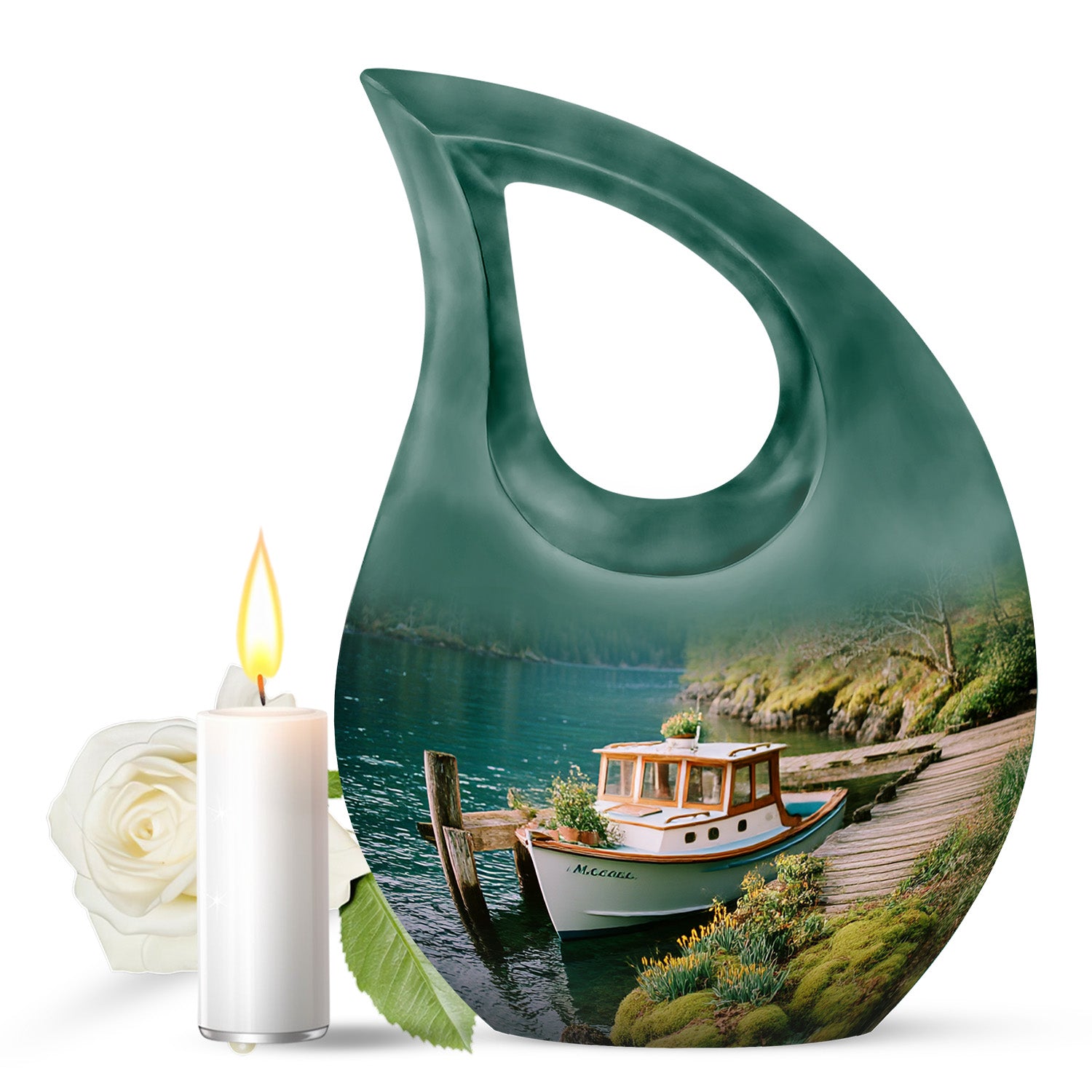 Teal Stately Boat Cremation Urns for Human Ashes - 10-inch, 200 cu in - Karyliz
