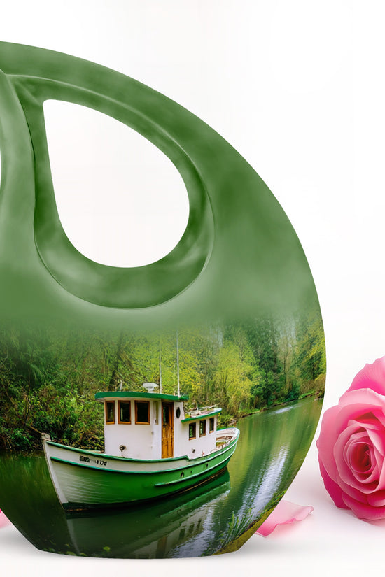 Green Boat Cremation Urns - Glorious Memorial 10-inch, 200 cu in - Karyliz