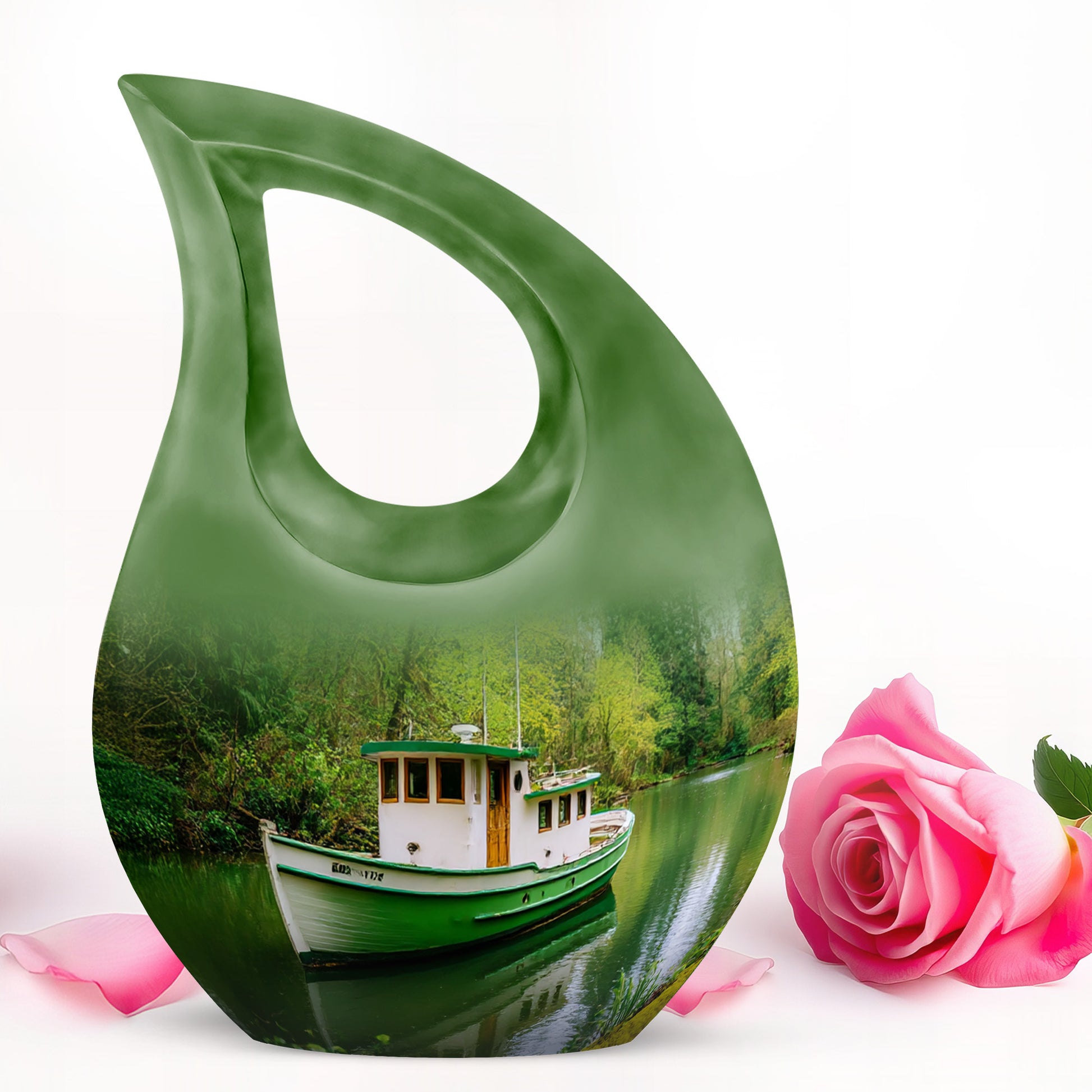Green Boat Cremation Urns - Glorious Memorial 10-inch, 200 cu in - Karyliz