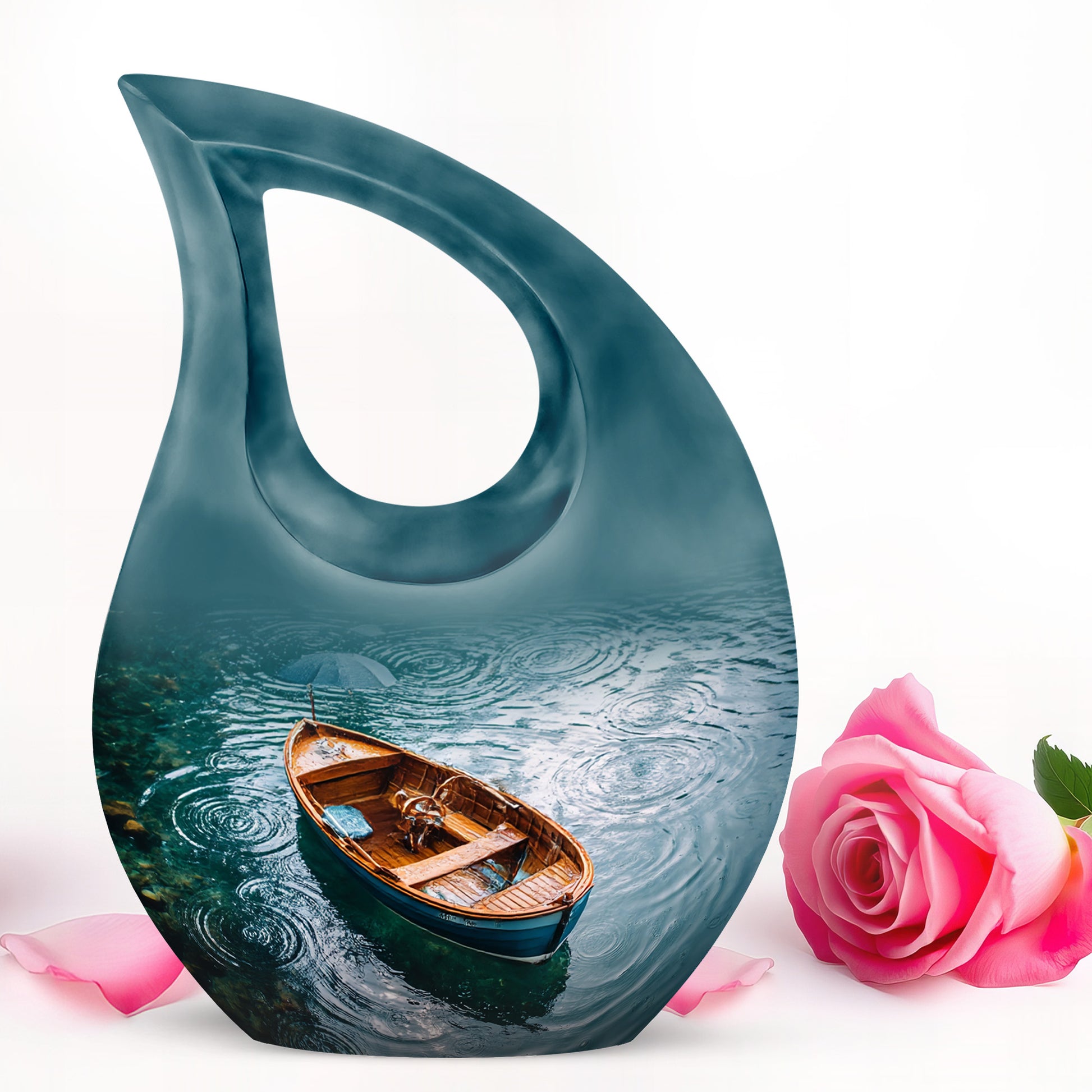 Personalized Elegant Boat Cremation Urns - Teal 10-inch, 200 cu in - Karyliz