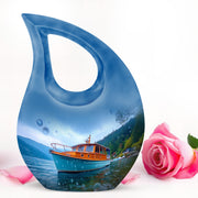 Lustrous Boat Cremation Urns for Human Ashes - Blue 10-inch - Karyliz