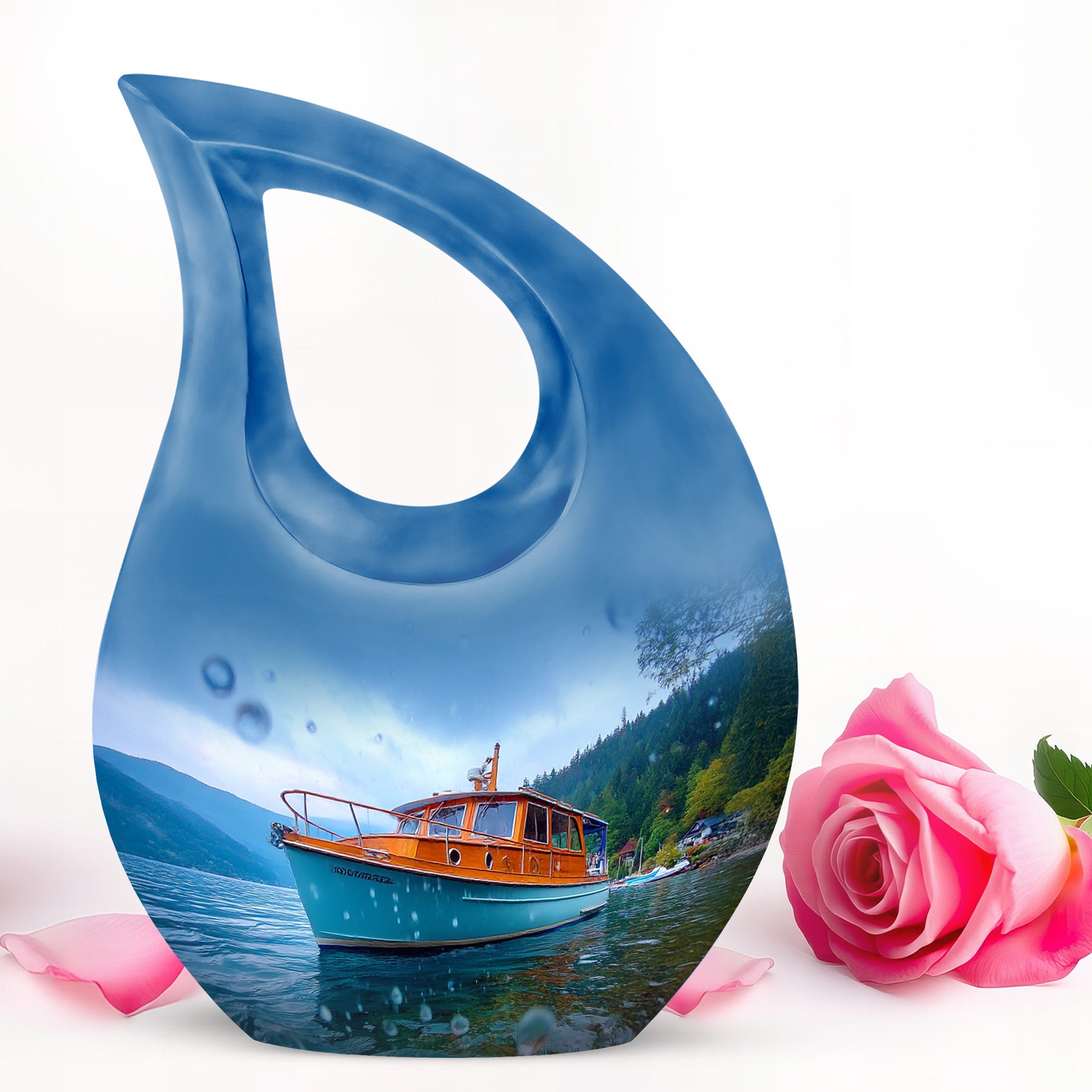 Lustrous Boat Cremation Urns for Human Ashes - Blue 10-inch - Karyliz