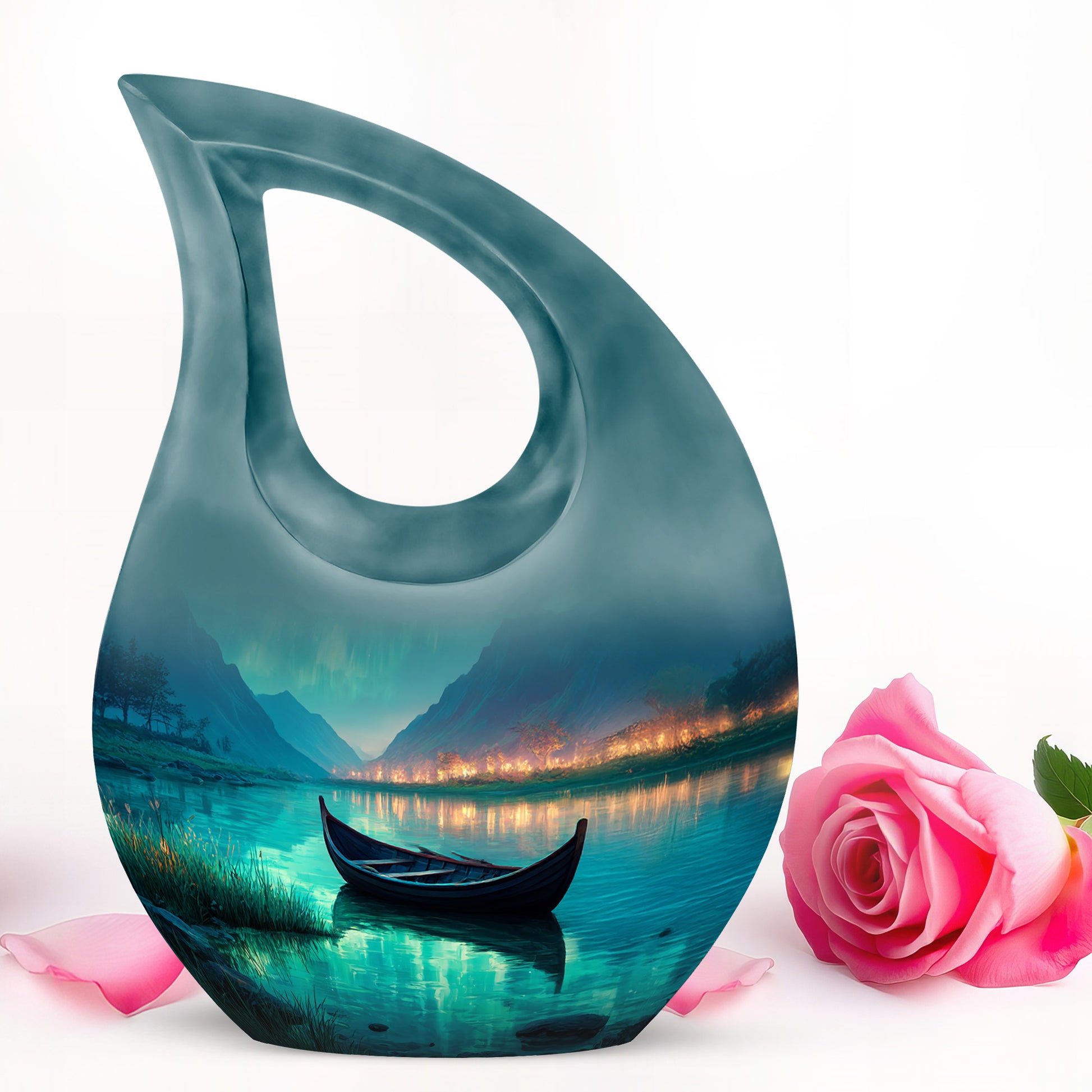 Personalized Teal Sovereign Boat Cremation Urns for Human Ashes - 10-inch, 200 cu in - Karyliz