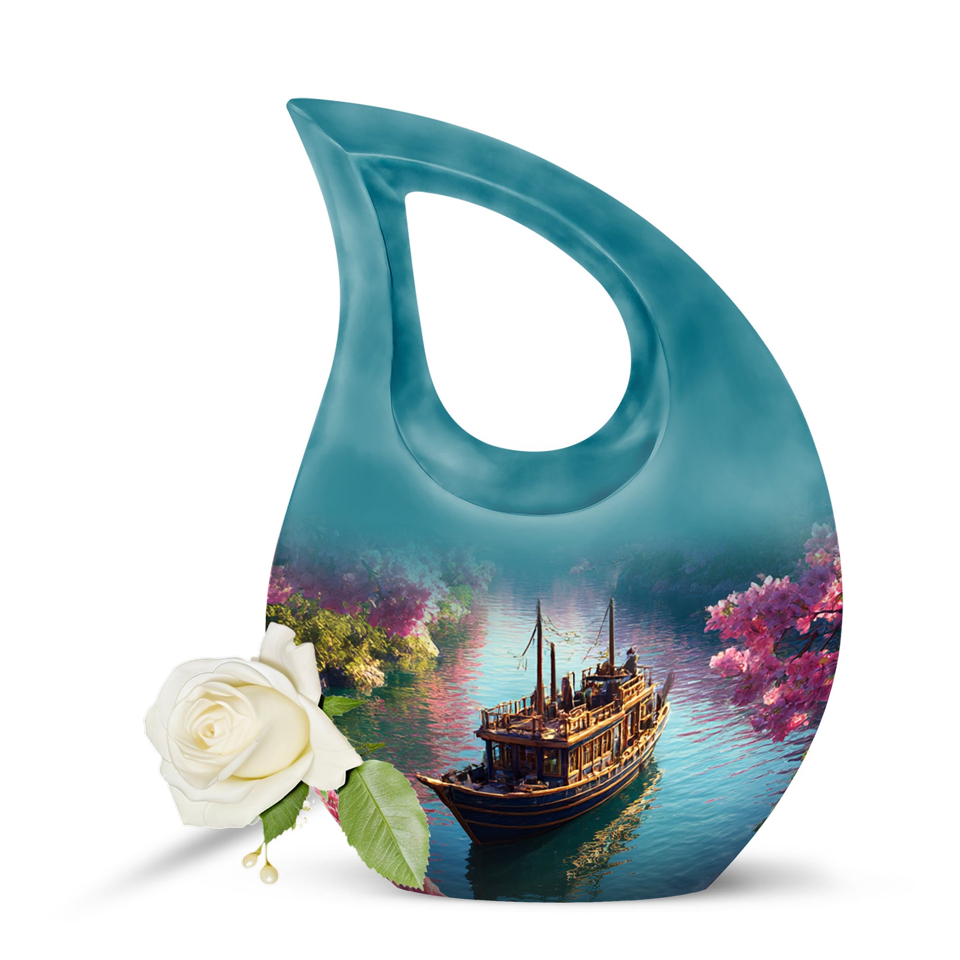 Personalized Pink Sovereign Boat Cremation Urns for Human Ashes - 10-inch, 200 cu in - Karyliz