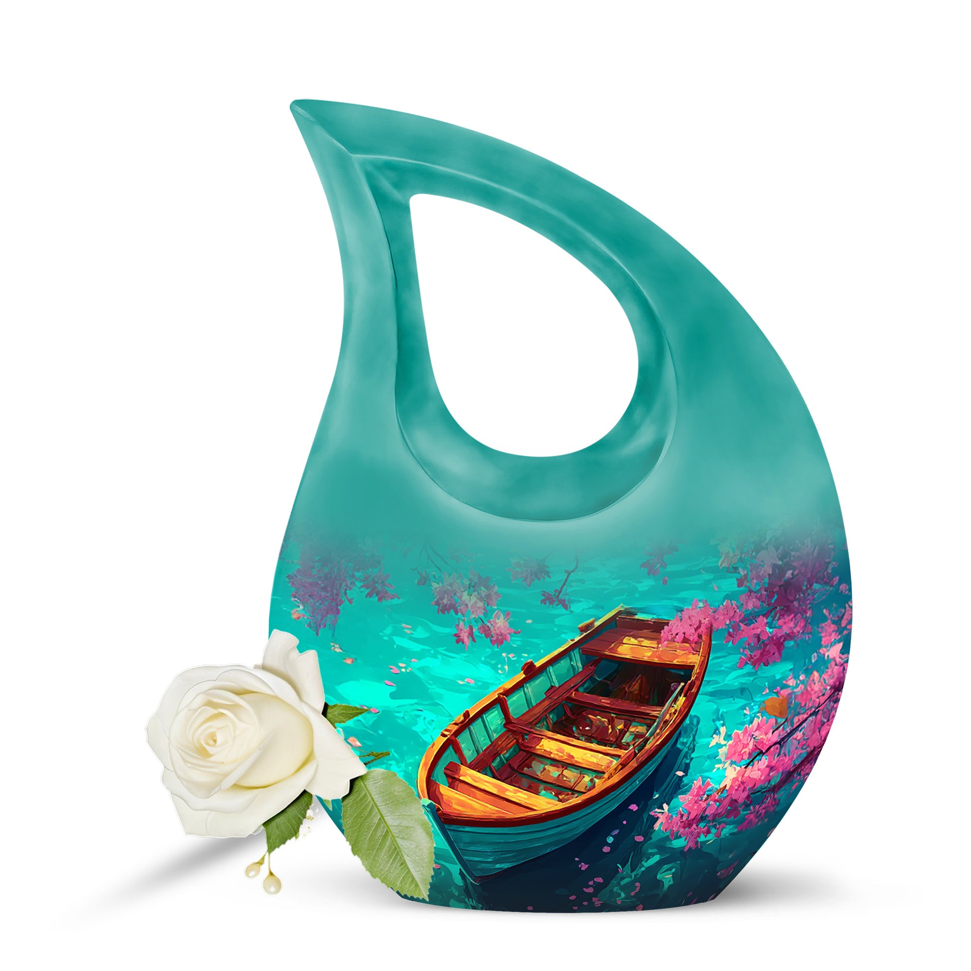 Teal Beloved Boat Cremation Urns for Human Ashes - 10-inch, 200 cu in - Karyliz