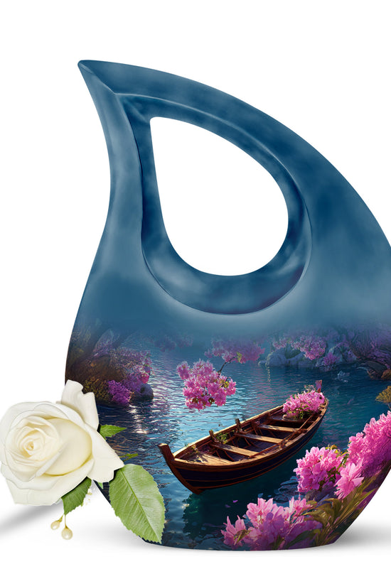 Blue Venerable Boat Cremation Urns for Human Ashes - 10-inch, 200 cu in - Karyliz