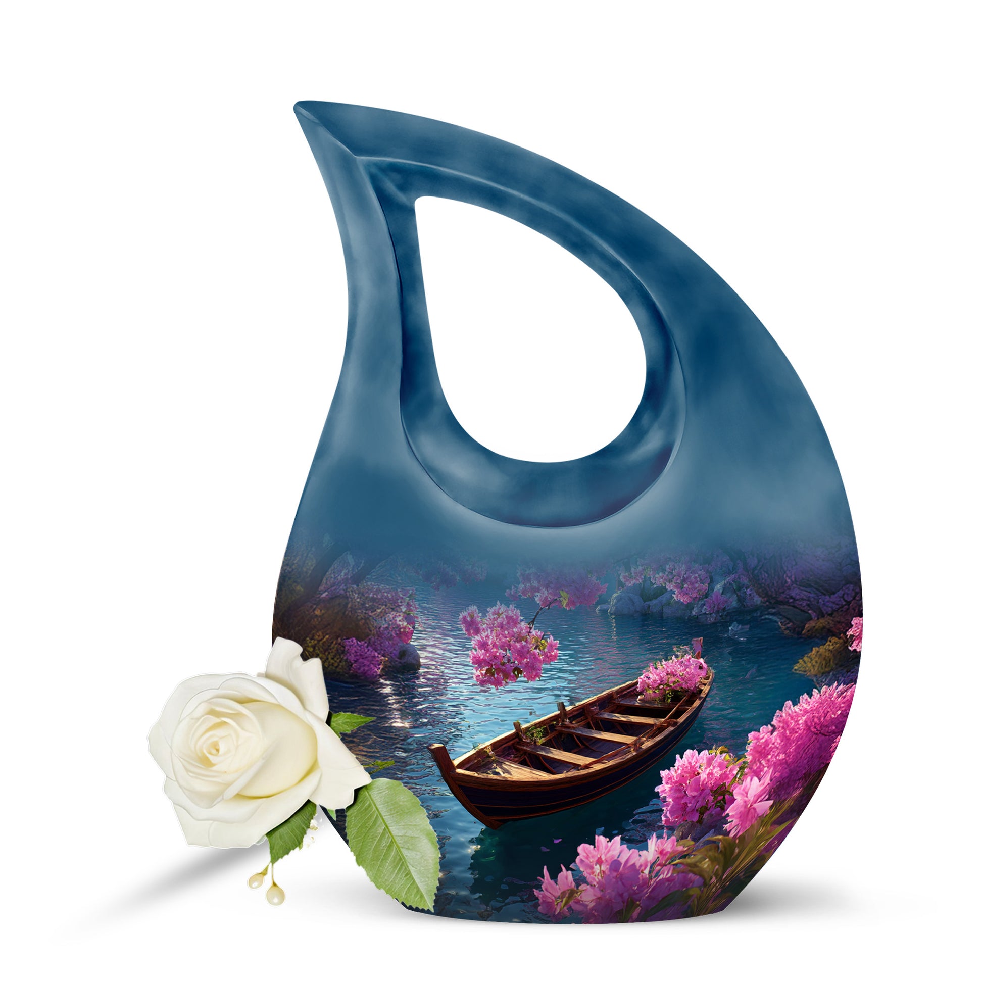 Blue Venerable Boat Cremation Urns for Human Ashes - 10-inch, 200 cu in - Karyliz
