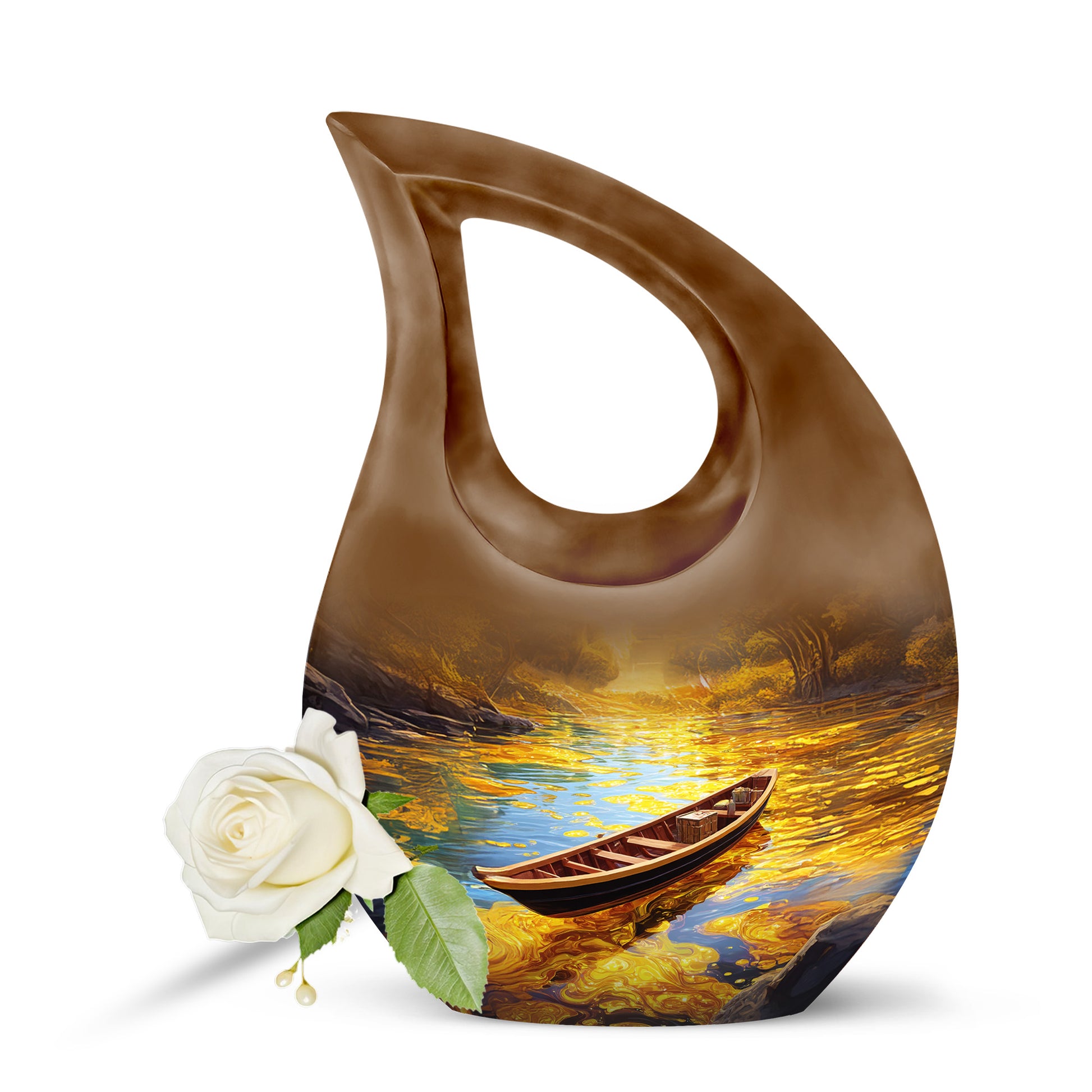 Inspiring Gold Boat Benediction Urn for Human Ashes - 10-inch, 200 cu in - Karyliz