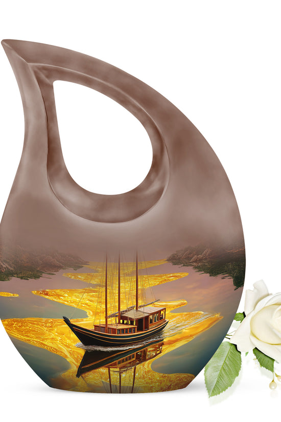Gold Boat Cremation Urns - Imperial Remembrance 10-inch, 200 cu in - Karyliz