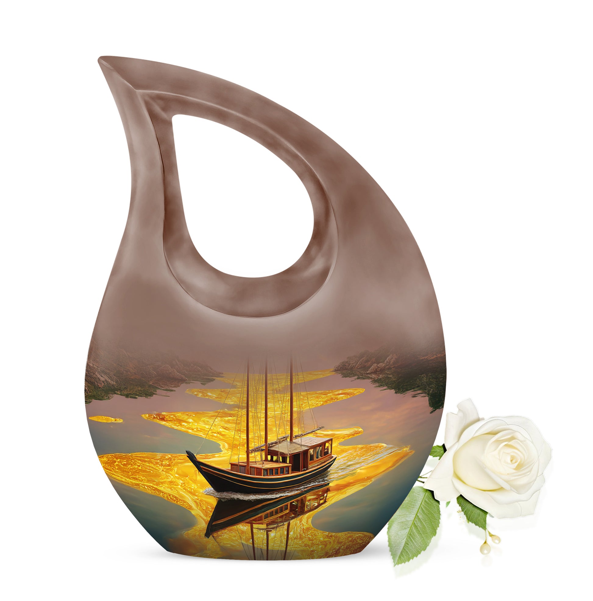 Gold Boat Cremation Urns - Imperial Remembrance 10-inch, 200 cu in - Karyliz