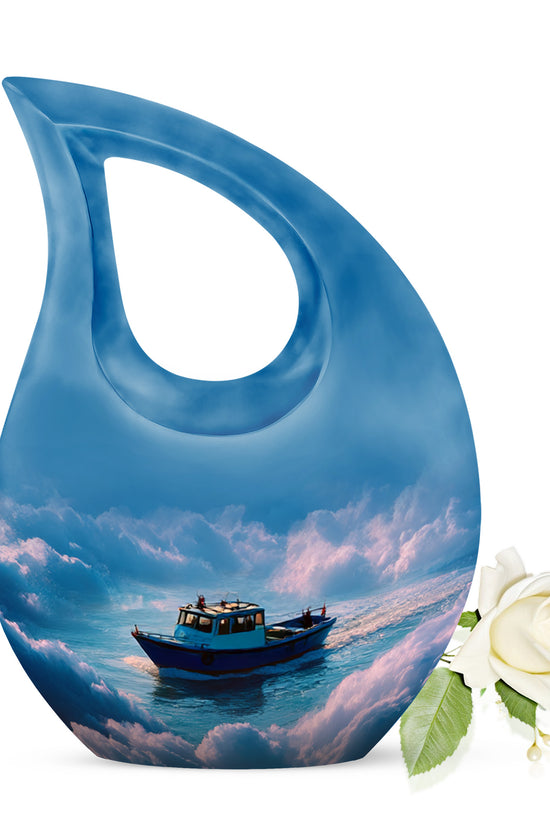 Blue Boat Legacy Cremation Urns for Human Ashes - 10-inch, 200 cu in - Karyliz