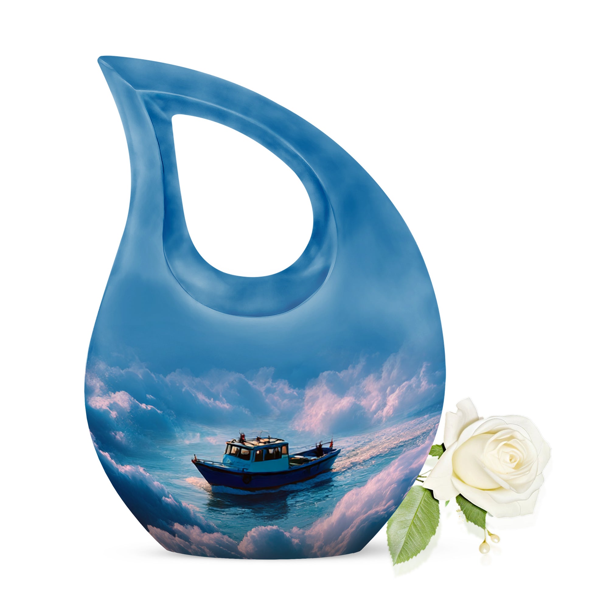 Blue Boat Legacy Cremation Urns for Human Ashes - 10-inch, 200 cu in - Karyliz