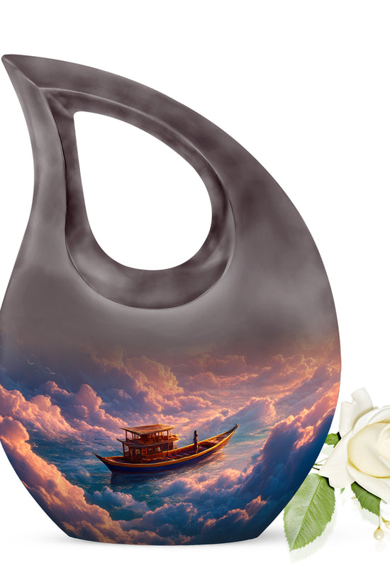 Graceful Red Boat Commemoration Urn for Human Ashes - 10-inch, 200 cu in - Karyliz