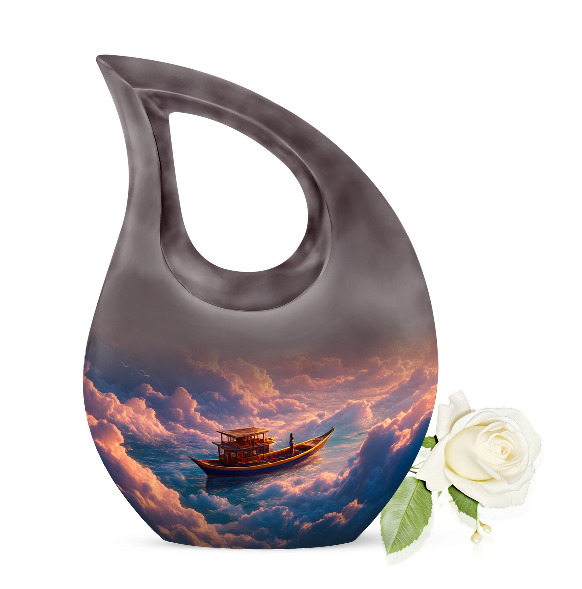 Graceful Red Boat Commemoration Urn for Human Ashes - 10-inch, 200 cu in - Karyliz