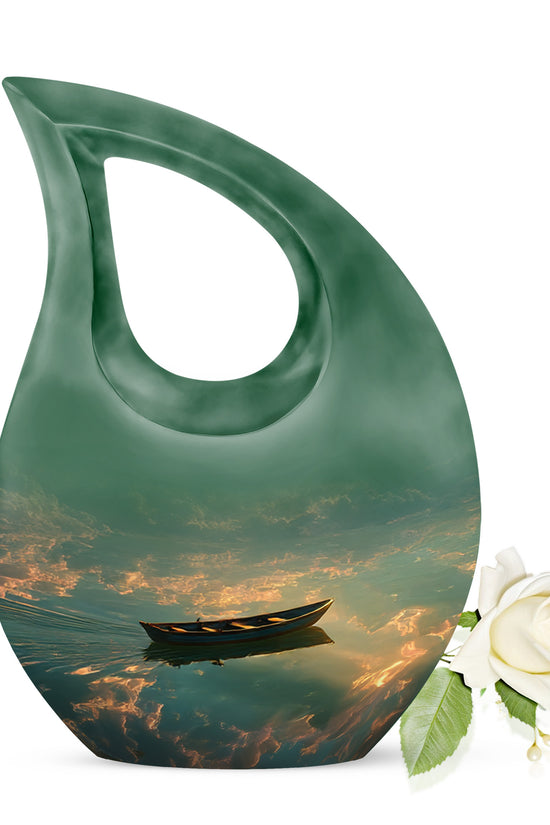 Ethereal Boat Memorial Cremation Urns - Black 10-inch, 200 cu in - Karyliz